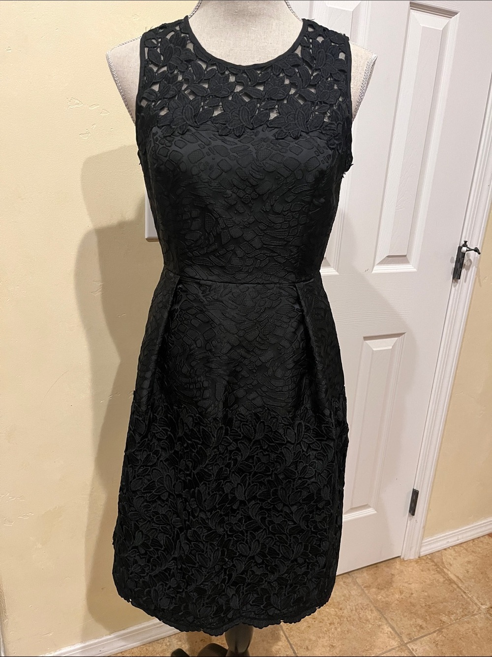 White House Black Market Black Floral Lace Midi Dress